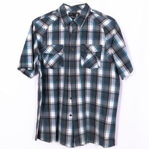 Mens Elxr Blue & White Plaid Short Sleeve Western Shirt XL 100% Cotton
